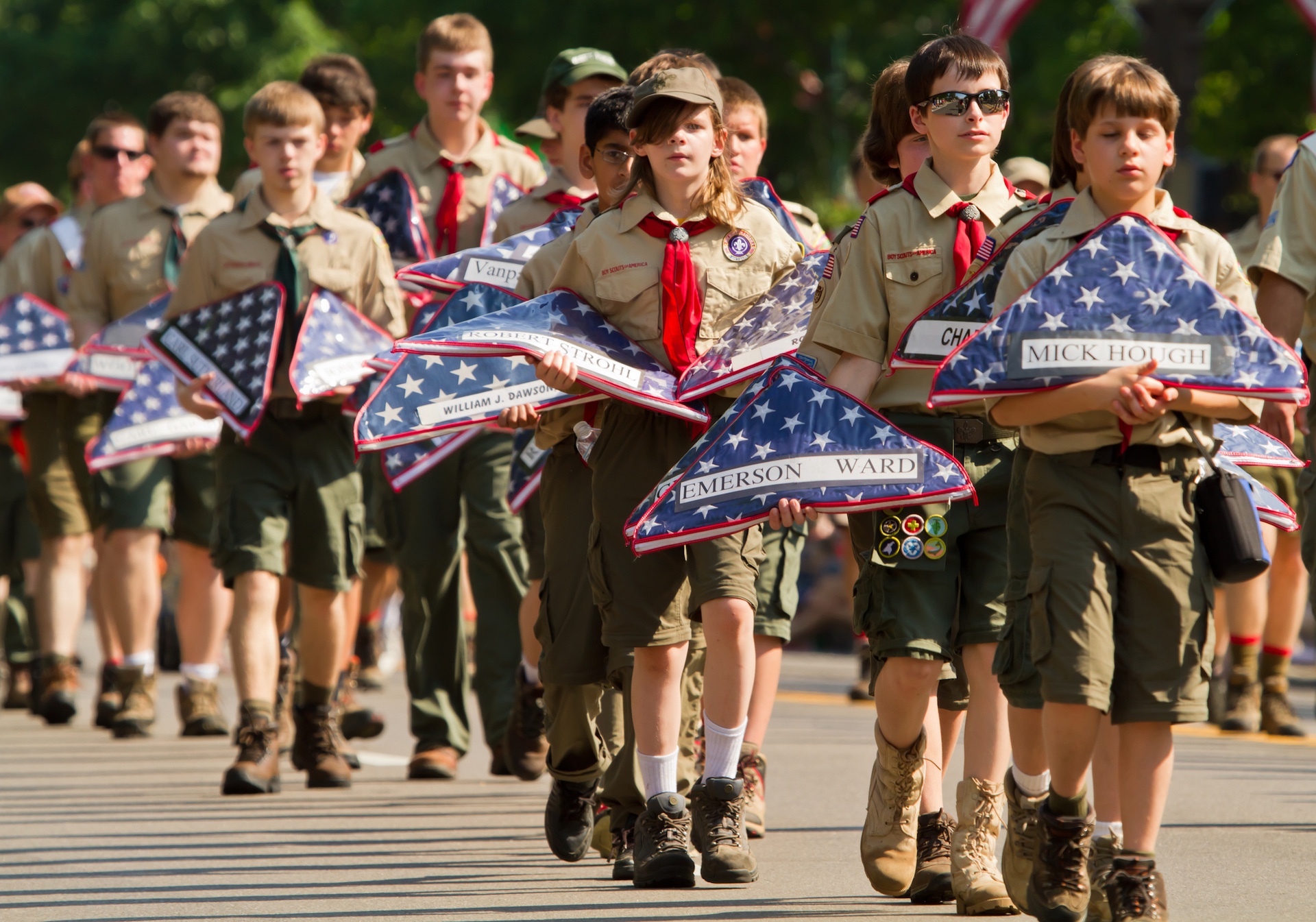 Boy Scouts Carrying Flags in Memorial Day Parade
