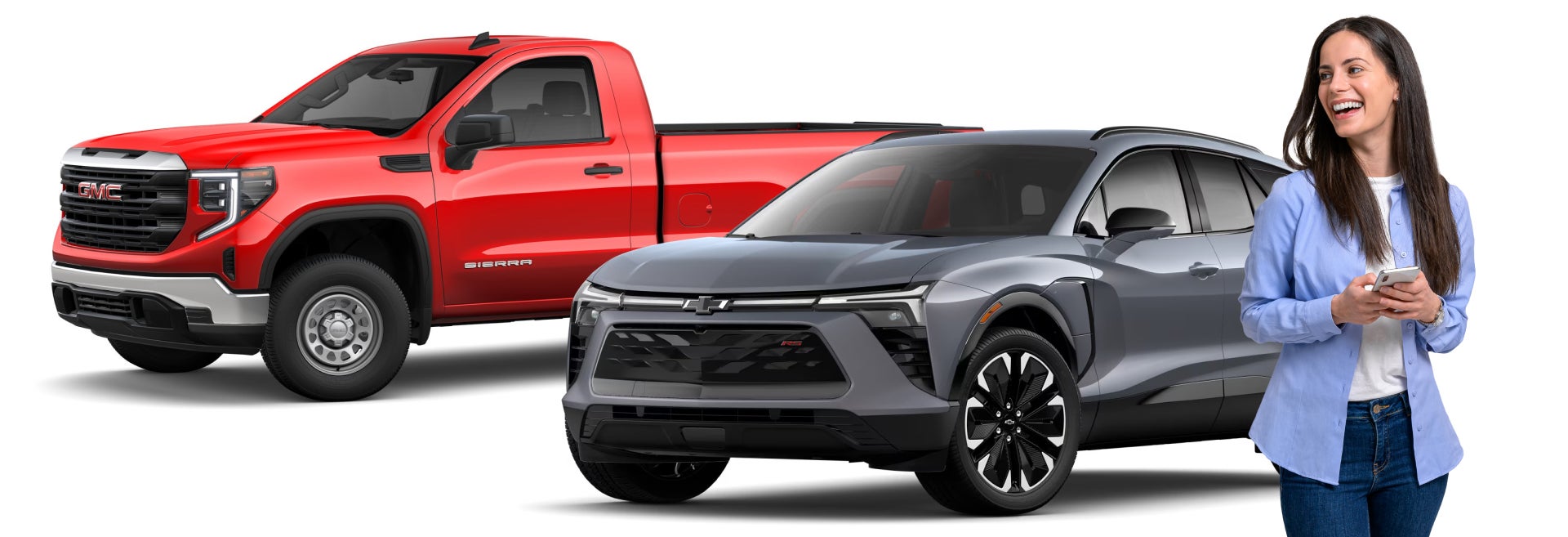 Woman standing infront of vehile lineup