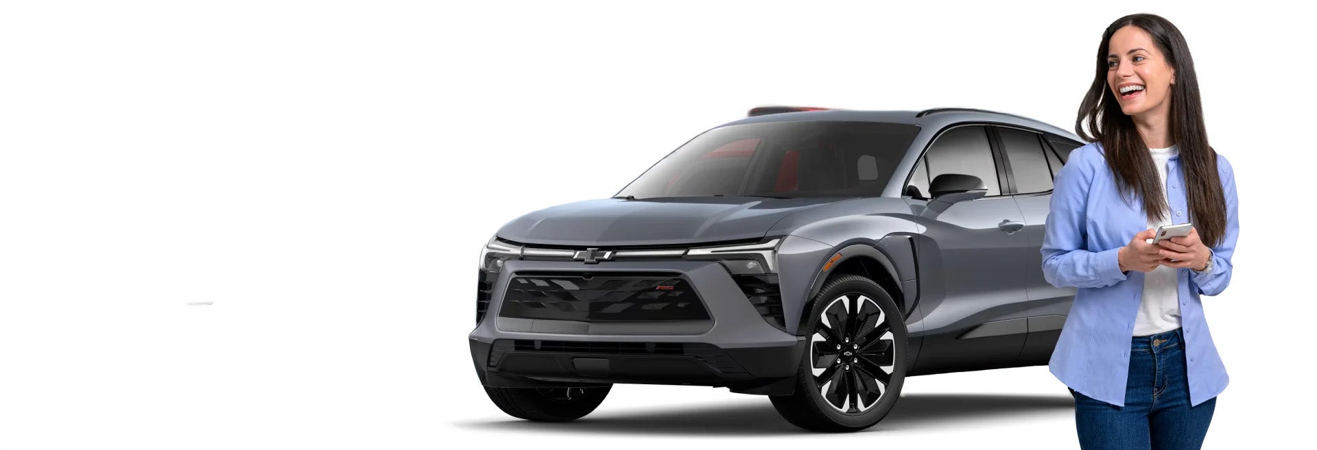 Woman standing infront of vehile lineup